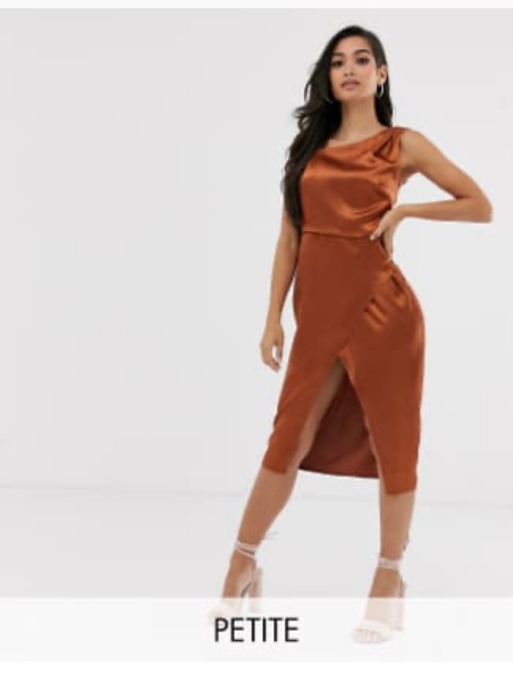 Rust One-Shoulder Satin Sheath Dress